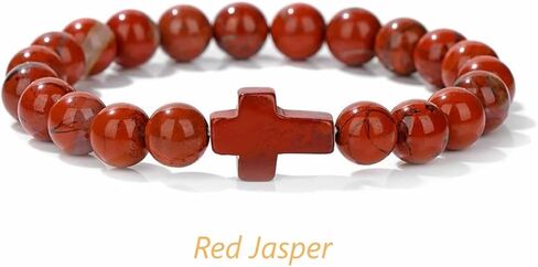 8mm Gemstone Cross Bracelet for Women Men – Stretch Beaded Faith Bracelet with Sideways Cross (Multiple Colors) in Saudi Arabia