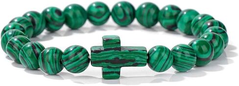 8mm Gemstone Cross Bracelet for Women Men – Stretch Beaded Faith Bracelet with Sideways Cross (Multiple Colors) in Saudi Arabia