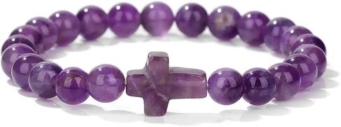 8mm Gemstone Cross Bracelet for Women Men – Stretch Beaded Faith Bracelet with Sideways Cross (Multiple Colors) in Saudi Arabia