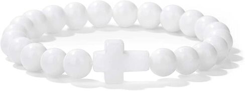 8mm Gemstone Cross Bracelet for Women Men – Stretch Beaded Faith Bracelet with Sideways Cross (Multiple Colors) in Saudi Arabia