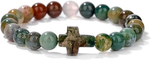 8mm Gemstone Cross Bracelet for Women Men – Stretch Beaded Faith Bracelet with Sideways Cross (Multiple Colors) in Saudi Arabia