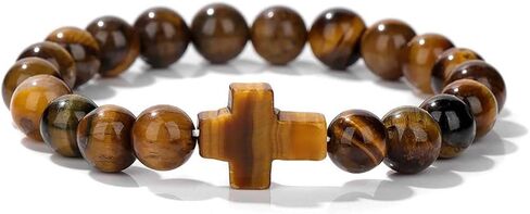 8mm Gemstone Cross Bracelet for Women Men – Stretch Beaded Faith Bracelet with Sideways Cross (Multiple Colors) in Saudi Arabia