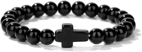 8mm Gemstone Cross Bracelet for Women Men – Stretch Beaded Faith Bracelet with Sideways Cross (Multiple Colors) in Saudi Arabia