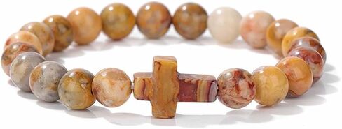 8mm Gemstone Cross Bracelet for Women Men – Stretch Beaded Faith Bracelet with Sideways Cross (Multiple Colors) in Saudi Arabia