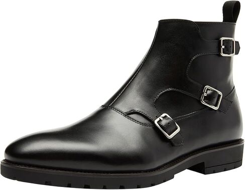 Santimon Men's Ankle Boots Genuine Leather Plain Toe Buckle Monk Strap Classic Chelsea Dress Cowboy Boot in Saudi Arabia
