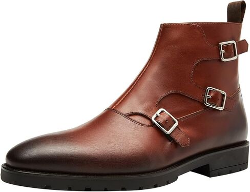 Santimon Men's Ankle Boots Genuine Leather Plain Toe Buckle Monk Strap Classic Chelsea Dress Cowboy Boot in Saudi Arabia