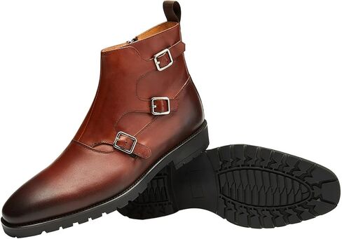Santimon Men's Ankle Boots Genuine Leather Plain Toe Buckle Monk Strap Classic Chelsea Dress Cowboy Boot in Saudi Arabia