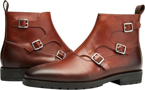 Santimon Men's Ankle Boots Genuine Leather Plain Toe Buckle Monk Strap Classic Chelsea Dress Cowboy Boot in Saudi Arabia