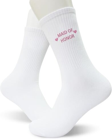 جوارب Maid of Honor المطرزة - جوارب لحفلات الزفاف، نمط كاجوال للجنسين، جوارب هدايا الزفاف لوصيفات العروس.(026) in Kuwait