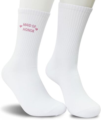 جوارب Maid of Honor المطرزة - جوارب لحفلات الزفاف، نمط كاجوال للجنسين، جوارب هدايا الزفاف لوصيفات العروس.(026) in Kuwait