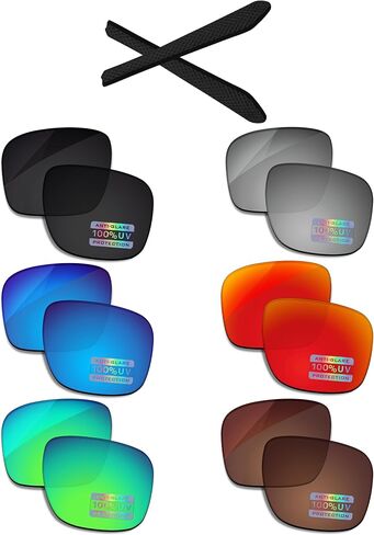 Bowyer 6 Pairs POLARIZED Replacement Lenses & Earsocks for Oakley Jupiter Squared OO9135 Sunglasses-Black + Titanium Mirror + Surf Blue Mirror + Fire Red Mirror + Jade Green Mirror + Brown in Saudi Arabia