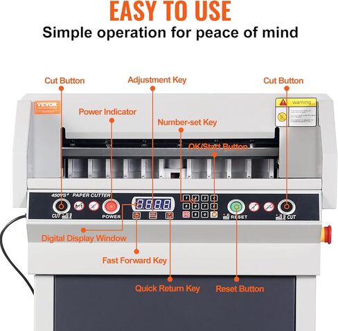 VEVOR Electric Hydraulic Paper Cutter, Heavy Duty Paper Cutter Machine, 1.57 in / 40 mm Cutting Thickness, 18 in / 457.2 mm Cutting Width, Industrial Paper Trimmer with Button Control in Saudi Arabia