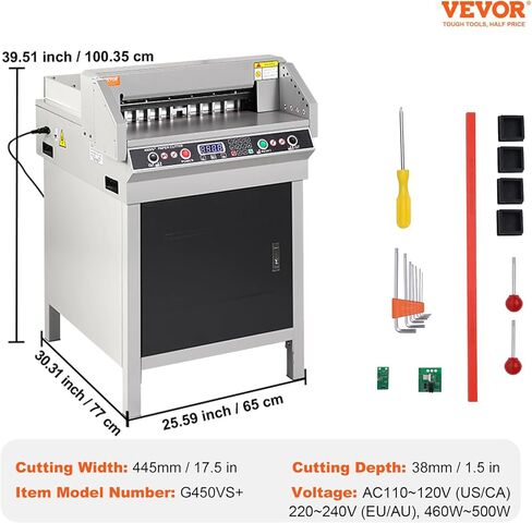 VEVOR Electric Hydraulic Paper Cutter, Heavy Duty Paper Cutter Machine, 1.57 in / 40 mm Cutting Thickness, 18 in / 457.2 mm Cutting Width, Industrial Paper Trimmer with Button Control in Saudi Arabia