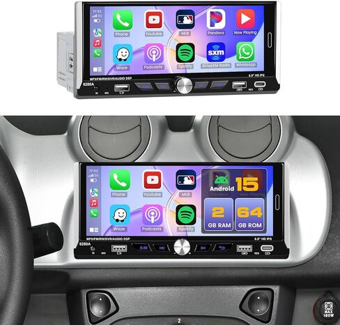 [2+64G] Hikity Single Din Android 13 Car Stereo Wireless Carplay Android Auto، راديو سيارة بشاشة لمس عالية الدقة 6.9 بوصة مع نظام ملاحة GPS WiFi BT FM RDS وكاميرا احتياطية وميكروفون in Kuwait