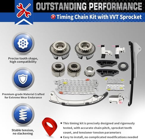 13050-31140 Timing Chain Kit Camshaft Sprocket Compatible with Highlander Camry Venza Sienna Avalon ES350 ES350h RX350 RX450h 3.5L 2006-2017 Replaces 13050-31141 13050-0P020 in Saudi Arabia