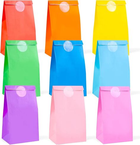 JOHOUSE 48PCS Treat Bags with Stickers, Colorful Gift Bags with Stickers Goodie Bags Party Favor Treat Bags for Birthdays Baby Showers Crafts Wedding in Kuwait