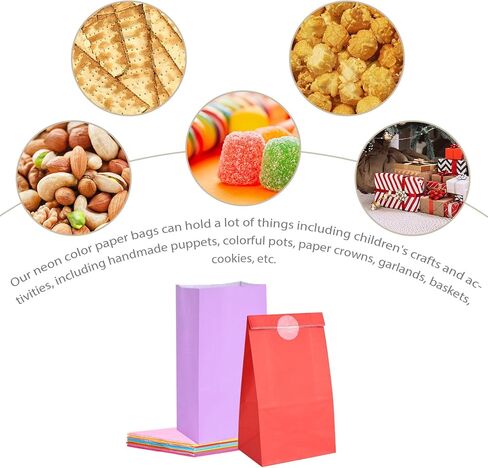 JOHOUSE 48PCS Treat Bags with Stickers, Colorful Gift Bags with Stickers Goodie Bags Party Favor Treat Bags for Birthdays Baby Showers Crafts Wedding in Kuwait