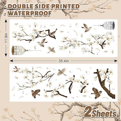 Whaline Spring Cherry Blossom Tree Window Cling Stickers Flower Bird Branch Window Decals Large White Magnolia Floral Reusable Windows Decoration for Party Home Shop Display, 2 Sheets in Saudi Arabia