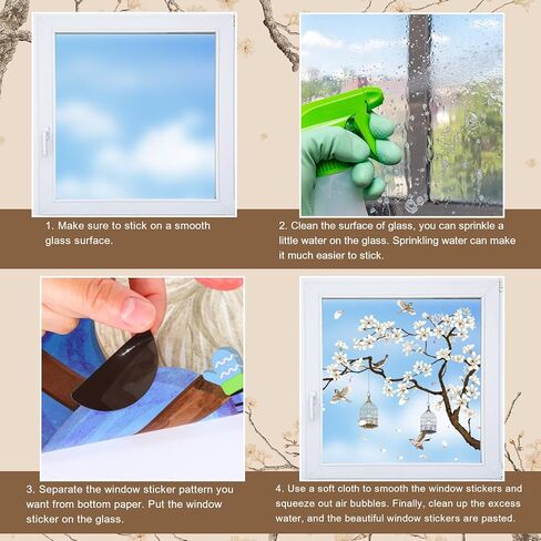 Whaline Spring Cherry Blossom Tree Window Cling Stickers Flower Bird Branch Window Decals Large White Magnolia Floral Reusable Windows Decoration for Party Home Shop Display, 2 Sheets in Saudi Arabia