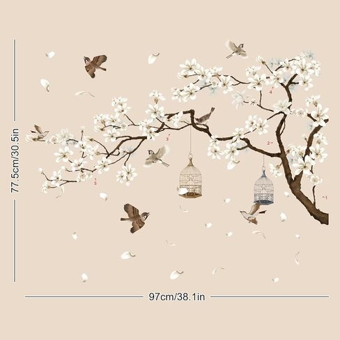 Whaline Spring Cherry Blossom Tree Window Cling Stickers Flower Bird Branch Window Decals Large White Magnolia Floral Reusable Windows Decoration for Party Home Shop Display, 2 Sheets in Saudi Arabia