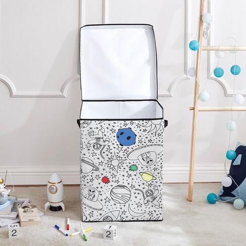 Kid's Coloring Lidded Hamper with 4-Pack Washable Markers (Jungle) in Saudi Arabia