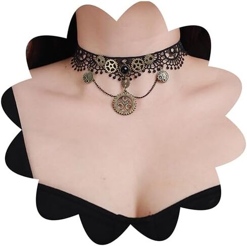 Xerling Black Lace Wrap Choker Steampunk Copper Gear Necklace Women Costume Jewelry for Halloween in Saudi Arabia