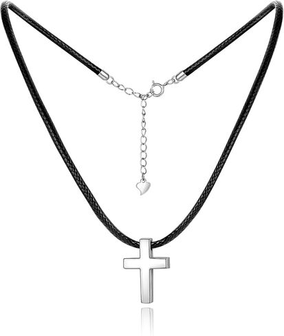 YFN Sterling Silver Cross Choker Necklace Faux Leather Cord Chain Christian Gift For Women,14+2" (Cross Choker) in Saudi Arabia