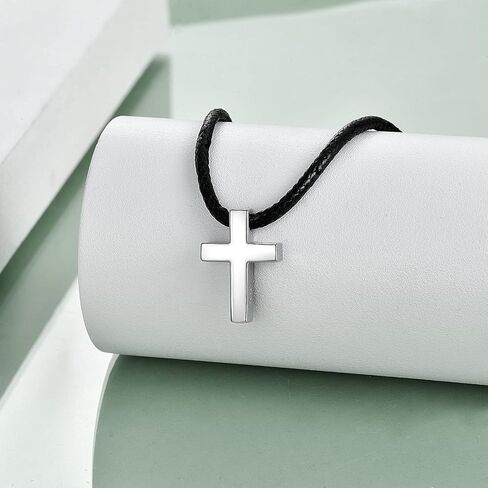 YFN Sterling Silver Cross Choker Necklace Faux Leather Cord Chain Christian Gift For Women,14+2" (Cross Choker) in Saudi Arabia