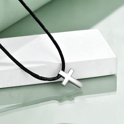 YFN Sterling Silver Cross Choker Necklace Faux Leather Cord Chain Christian Gift For Women,14+2" (Cross Choker) in Saudi Arabia