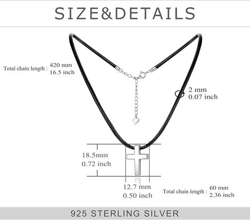 YFN Sterling Silver Cross Choker Necklace Faux Leather Cord Chain Christian Gift For Women,14+2" (Cross Choker) in Saudi Arabia