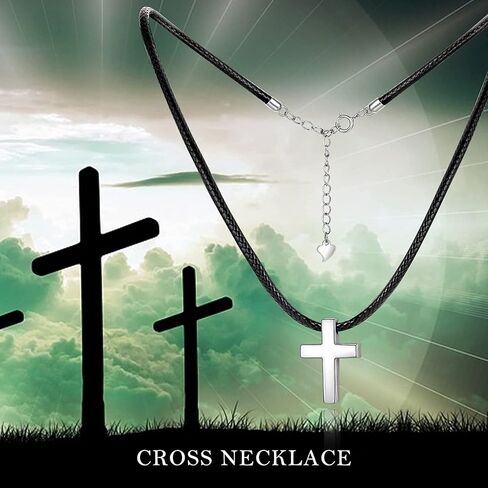 YFN Sterling Silver Cross Choker Necklace Faux Leather Cord Chain Christian Gift For Women,14+2" (Cross Choker) in Saudi Arabia