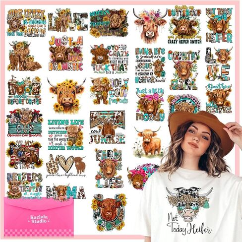 راعية البقر الغربية بالكي على النقل، 30 ورقة DTF جاهزة للضغط على ملصقات النقل الحراري لراعية البقر الغربية على الشارات للقمصان والوسائد ذات القلنسوة والحرف اليدوية اليدوية in Kuwait
