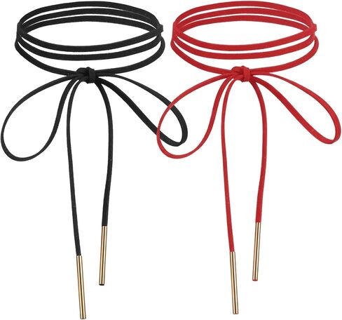 2 PCS Tie Necklace, Gothic Bow-Knot Velvet Tie Choker Necklace for Women, Long Wrap Necklaces with Gold Tube for Women in Saudi Arabia