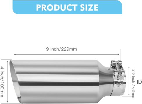 2.5 to 4 Inch Exhaust Tip 2.5"Inlet to 4"Outlet Exhaust Tips 9" Length Muffler Tip 304 Stainless Steel Tailpipe Diesel Exhaust Tip Double Wall Polished Slant Cut Clamp On (Sliver) in Kuwait