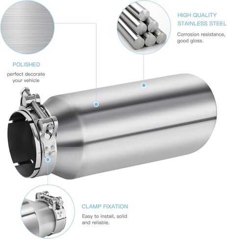 2.5 to 4 Inch Exhaust Tip 2.5"Inlet to 4"Outlet Exhaust Tips 9" Length Muffler Tip 304 Stainless Steel Tailpipe Diesel Exhaust Tip Double Wall Polished Slant Cut Clamp On (Sliver) in Kuwait