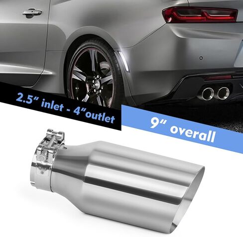 2.5 to 4 Inch Exhaust Tip 2.5"Inlet to 4"Outlet Exhaust Tips 9" Length Muffler Tip 304 Stainless Steel Tailpipe Diesel Exhaust Tip Double Wall Polished Slant Cut Clamp On (Sliver) in Kuwait