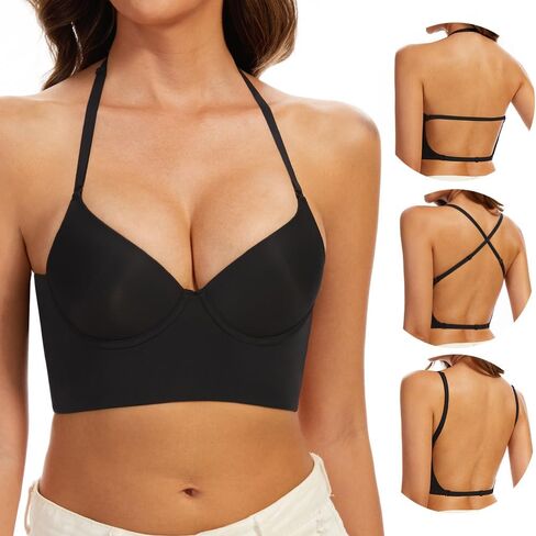Low Back Bras for Women-Seamless Invisible Backless Bra-Demi Lightly Lined No Show Low Cut Bra Halter Multiway Bras in Saudi Arabia