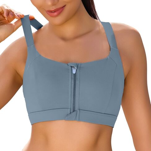 حمالات صدر رياضية بسحاب أمامي من Vorcy للنساء قابلة للتعديل بظهر متسابق وظهر عالي التأثير، حمالات صدر رياضية عالية الدعم لليوجا in Kuwait