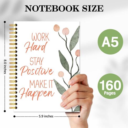 ERHACHAIJIA Work Hard Stay Positive Make It Happen 160 Pages Hardcover Lined Spiral Notebook, Inspirational Notebook Gifts for Coworker Staff Team Members, Positive Affirmations Journal for Daughter in Saudi Arabia