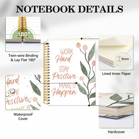 ERHACHAIJIA Work Hard Stay Positive Make It Happen 160 Pages Hardcover Lined Spiral Notebook, Inspirational Notebook Gifts for Coworker Staff Team Members, Positive Affirmations Journal for Daughter in Saudi Arabia