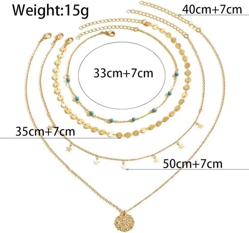 Boho Gold Layered Necklace for Women,Vintage Western Turquoise Choker Necklace,Simple Round Pendant Necklaces Set Beach Jewelry in Kuwait