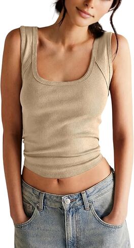 Springrain Women's Sleeveless Scoop Neck Ribbed Tank Tops Lightweight Fitted Cami Tee Shirts in Kuwait