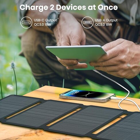 FlexSolar 30W شواحن الألواح الشمسية المحمولة QC3.0 18W USB-A USB-C مخرج طاقة صغيرة قابلة للطي لوحات ETFE للطوارئ IP67 مقاومة للماء للتخييم وحقيبة الظهر والمشي لمسافات طويلة للهاتف الخليوي بنوك الطاقة مصباح يدوي in Kuwait