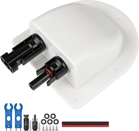 Solar Cable Entry Gland with 10Awg Solar Cable and Solar Connector UV Resistance Dual Cable Entry Housing for Solar RV Boats Yacht Roofs (White 0.3FT) in Saudi Arabia