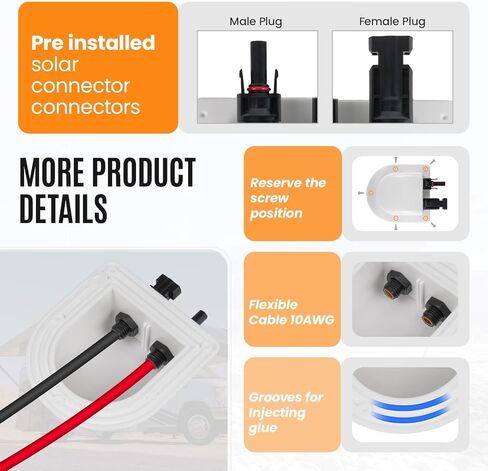 Solar Cable Entry Gland with 10Awg Solar Cable and Solar Connector UV Resistance Dual Cable Entry Housing for Solar RV Boats Yacht Roofs (White 0.3FT) in Saudi Arabia