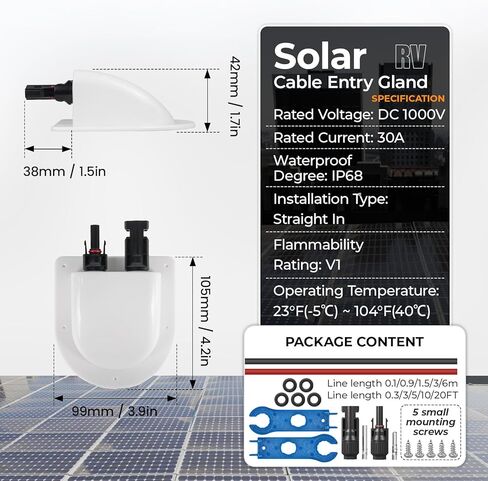 Solar Cable Entry Gland with 10Awg Solar Cable and Solar Connector UV Resistance Dual Cable Entry Housing for Solar RV Boats Yacht Roofs (White 0.3FT) in Saudi Arabia