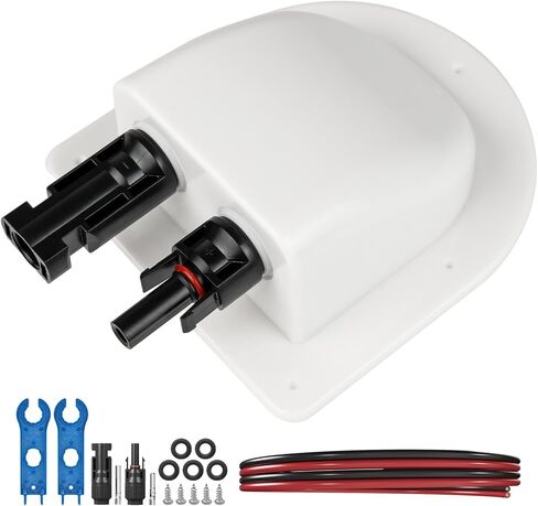 Solar Cable Entry Gland with 10Awg Solar Cable and Solar Connector UV Resistance Dual Cable Entry Housing for Solar RV Boats Yacht Roofs (White 0.3FT) in Saudi Arabia