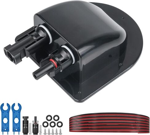 Solar Cable Entry Gland with 10Awg Solar Cable and Solar Connector UV Resistance Dual Cable Entry Housing for Solar RV Boats Yacht Roofs (White 0.3FT) in Saudi Arabia