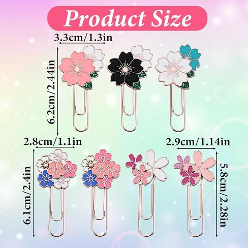 Grevosea 7 Pcs Cute Paper Clips, Flower Shaped Decorative Paper Clips Metal Paperclip Large Size Bookmark Office Stationery Supplies for Students Teachers Home Desk Organizers in Saudi Arabia