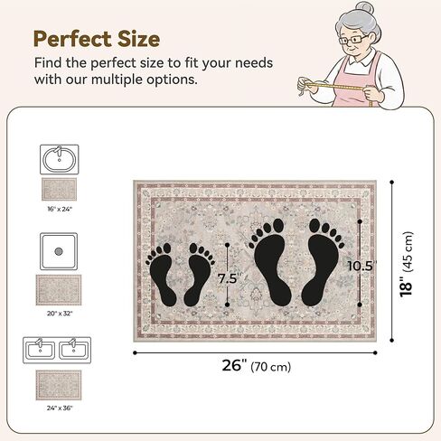 GRANNY SAYS Boho Bathroom Rugs 26"x 18" Non-Slip, Quick Dry & Washable, Vintage Bath Rug, Distressed Farmhouse Plush Velvet Bath Mat, Absorbent for Shower Toilet Sink, Pet Friendly - Flower Beige in Kuwait